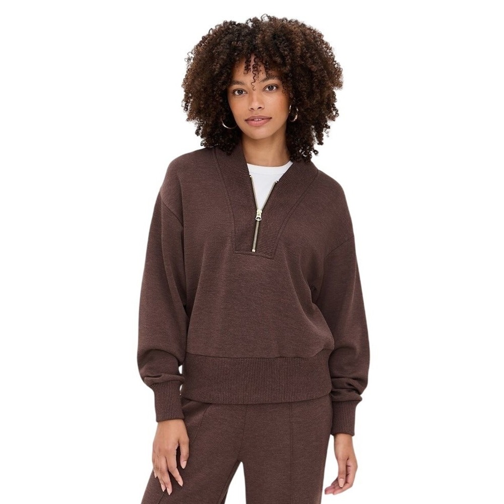 Varley Womens Sally Half Zip Sweatshirt XS Coffee Bean Marl DoubleSoft Pullover